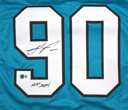 Julius Peppers Signed Teal Custom Jersey with HOF Inscription