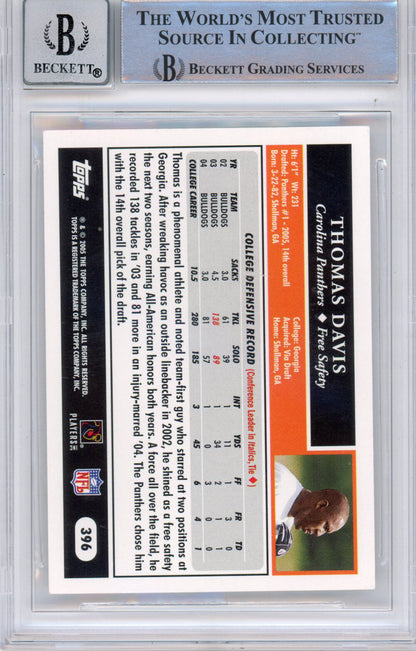Thomas Davis Signed 2005 Topps #396 Card Autograph Grade 10 BAS Slabbed
