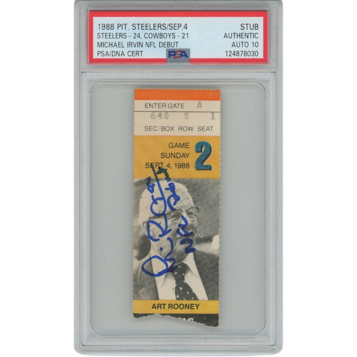 Michael Irvin Signed Dallas Cowboys NFL Debut Ticket Stub (PSA)