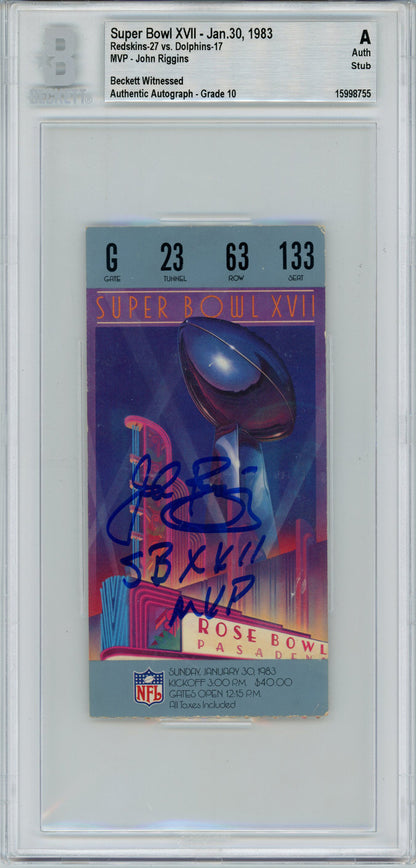 John Riggins Signed Super Bowl XVII Ticket Stub SB MVP Inscribed BAS Slab