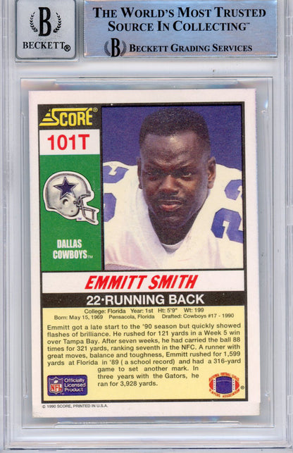 Emmitt Smith Signed 1990 Score Supplemental #101 Card BAS Slabbed (Grade 10)