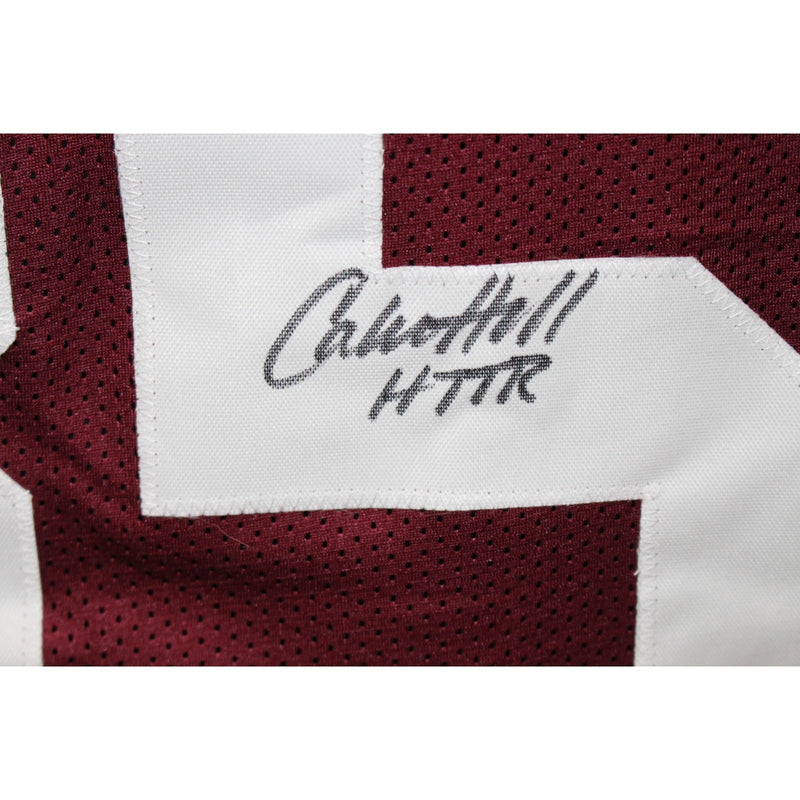 Calvin Hill Autographed Red Pro Style Jersey - HTTR Inscription BAS Witness