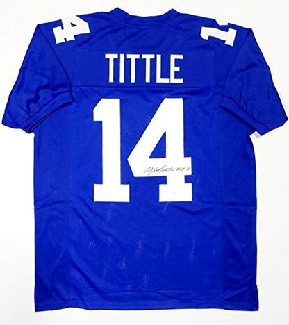 Y.A. Tittle Autographed Blue Custom Football Jersey