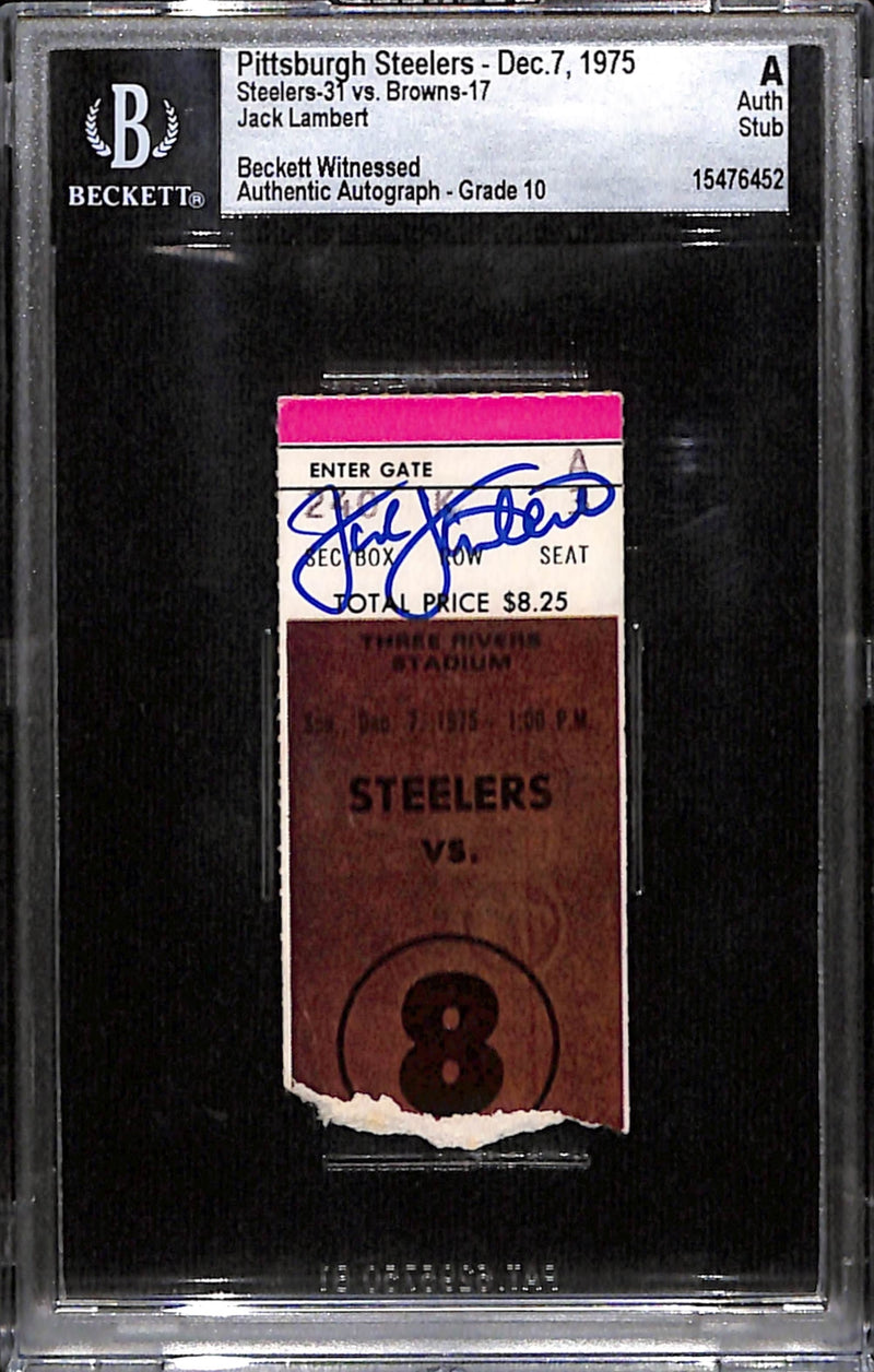 Jack Lambert Signed Pittsburgh Steelers 12/7/75 Ticket Stub Beckett Slabbed