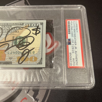 Floyd Mayweather Jr. Signed $100 Bill with Inscriptions (PSA)