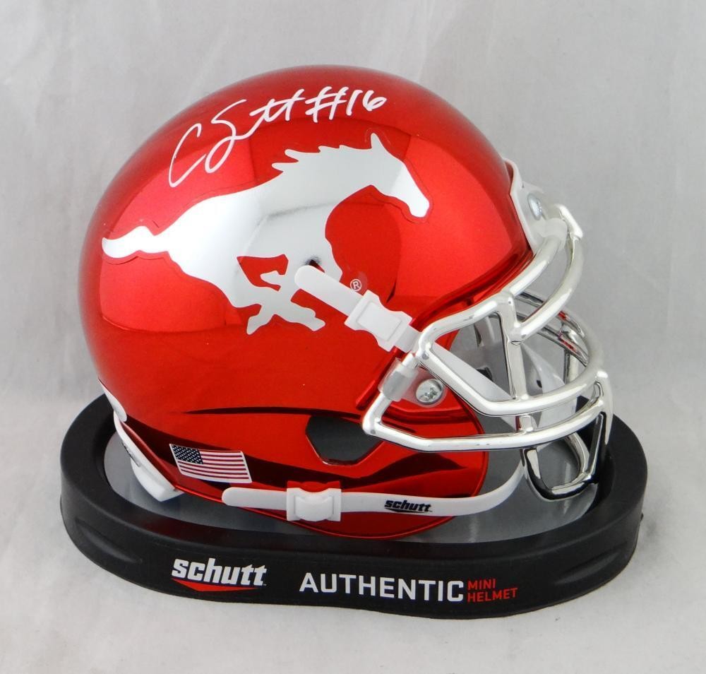 Courtland Sutton Autographed SMU Mustangs Chrome Mini Helmet