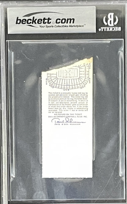 Eric Dickerson Signed Los Angeles Rams Ticket Stub Inscribed Slabbed BAS
