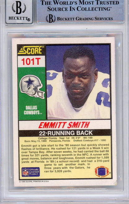 Emmitt Smith Signed 1990 Score Supplemental #101 Card BAS Grade 10