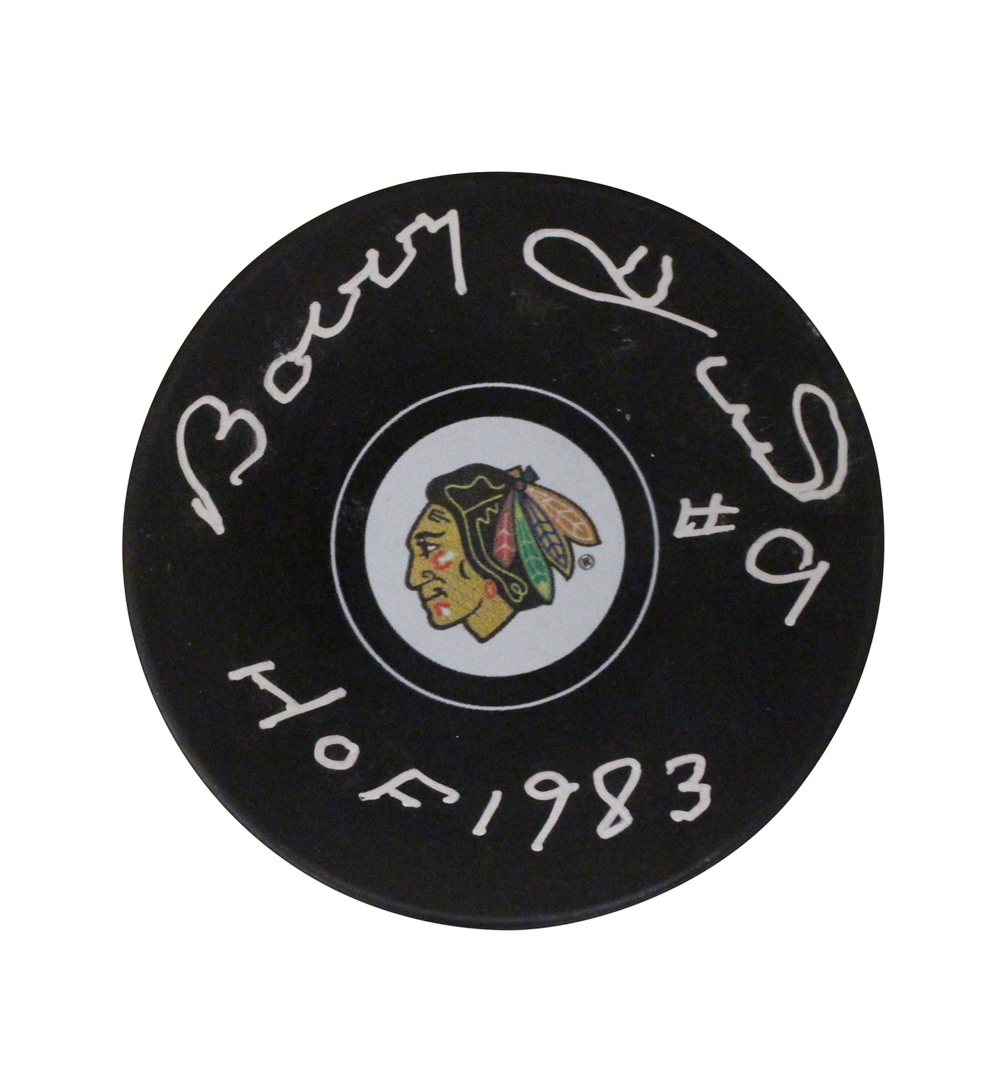 Bobby Hull Chicago Blackhawks Autographed Logo Hockey Puck (JSA)