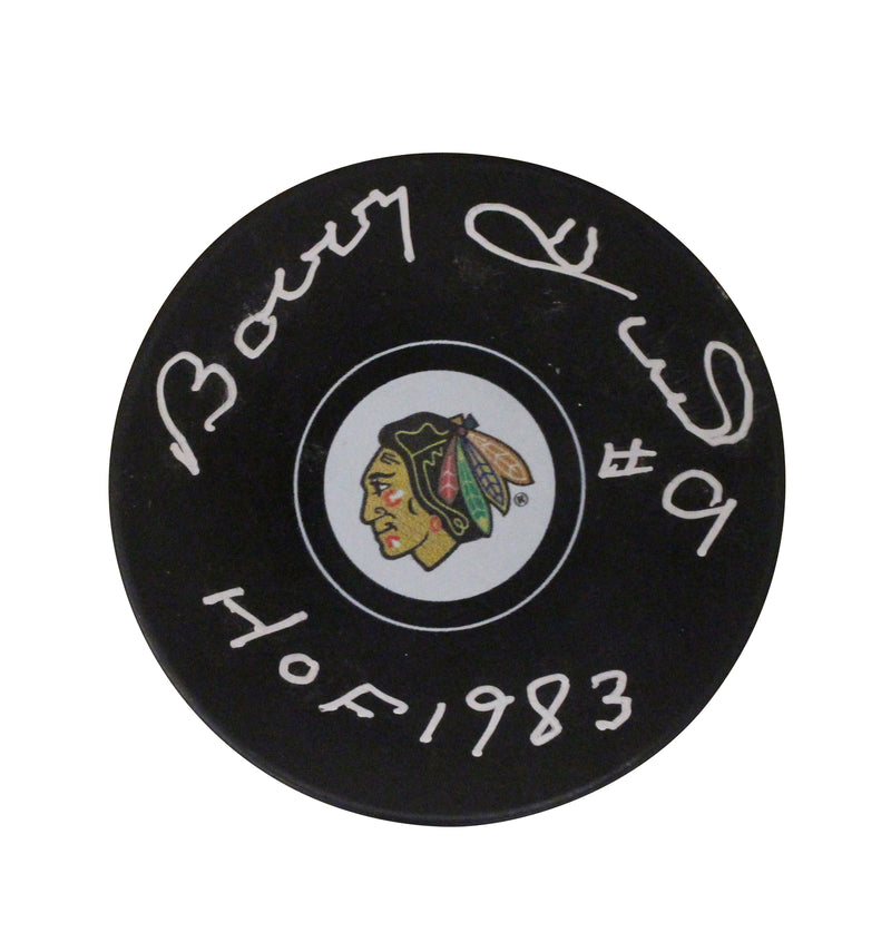 Bobby Hull Chicago Blackhawks Autographed Logo Hockey Puck (JSA)