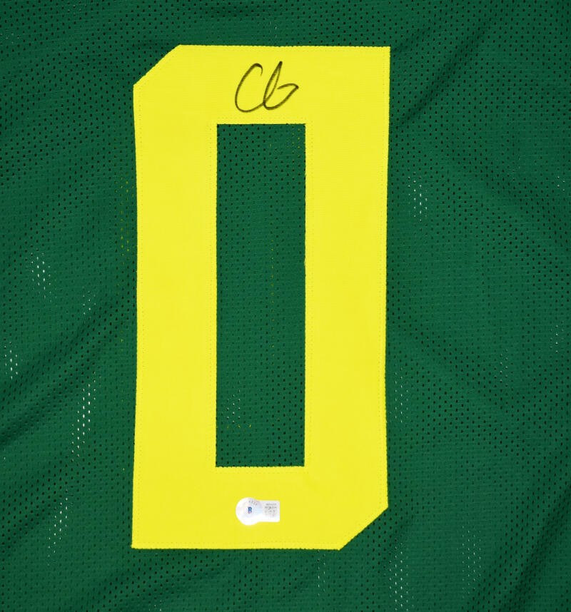 Christian Gonzalez Signed Oregon Custom Green College Jersey