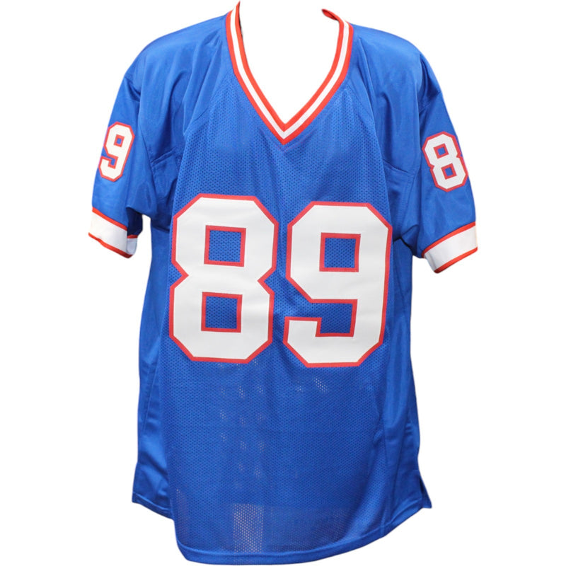 Steve Tasker Signed Pro Style Custom Blue Jersey (Beckett Witness)