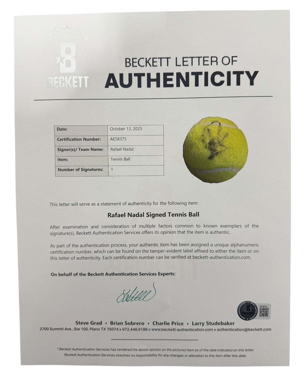 Rafael Nadal Signed PENN Tennis Ball Beckett BAS COA