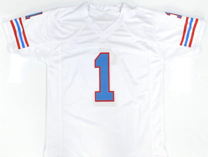 Warren Moon Autographed Houston Oilers Custom Jersey - HOF Inscribed