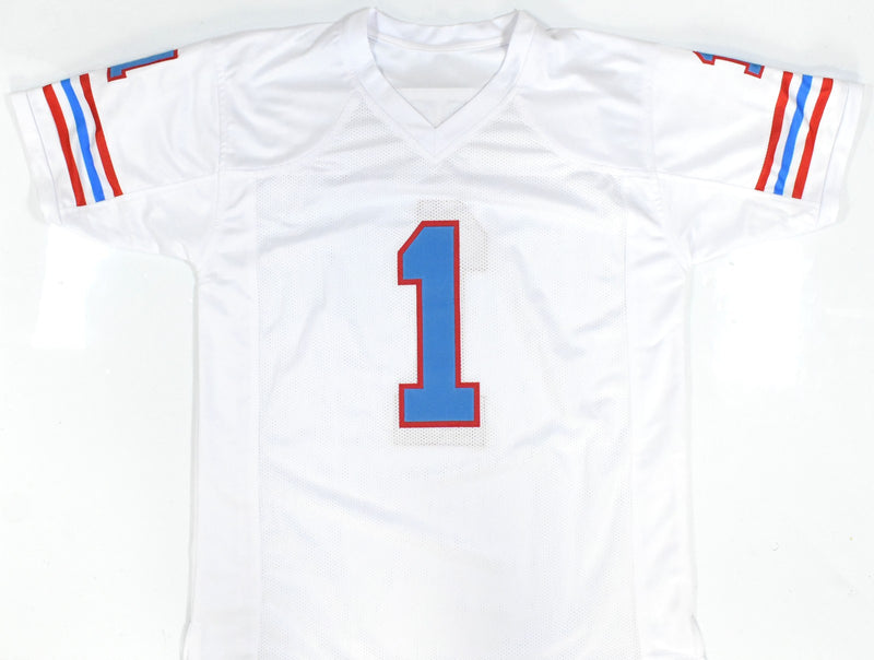 Warren Moon Autographed Houston Oilers Custom Jersey - HOF Inscribed