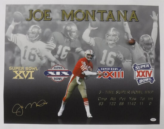 Joe Montana San Francisco 49ers Autographed 20x34 Canvas (JSA)