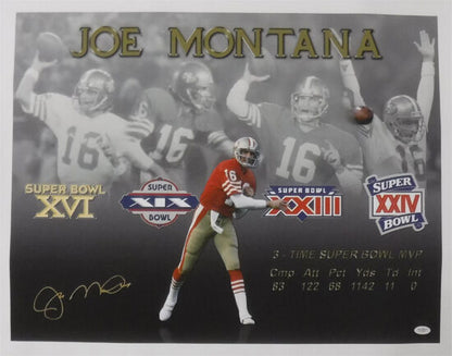 Joe Montana San Francisco 49ers Autographed 20x34 Canvas (JSA)