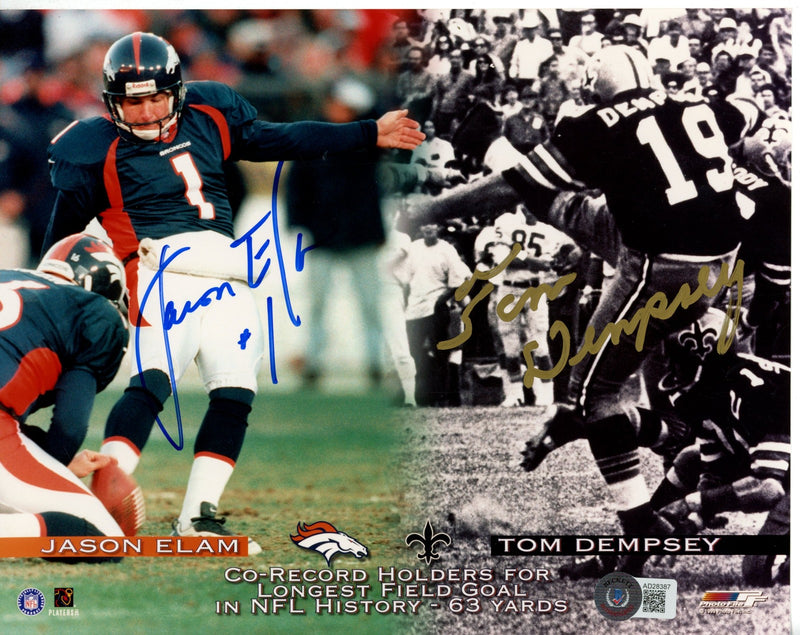 Jason Elam and Tom Dempsey Signed Denver Broncos 8x10 Photo