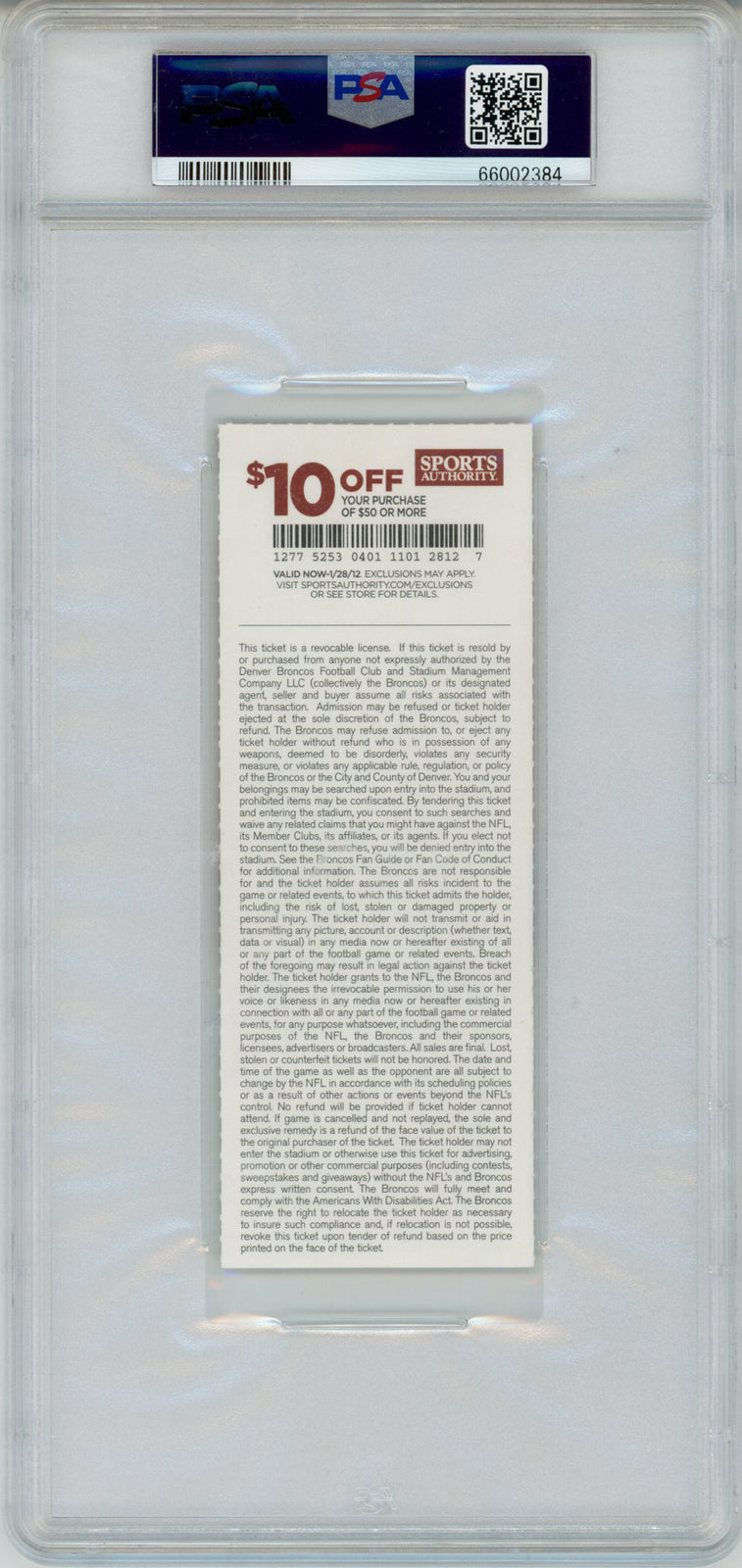 Von Miller Signed NFL Debut Ticket - 9/12/2011 PSA 10/10 Slabbed