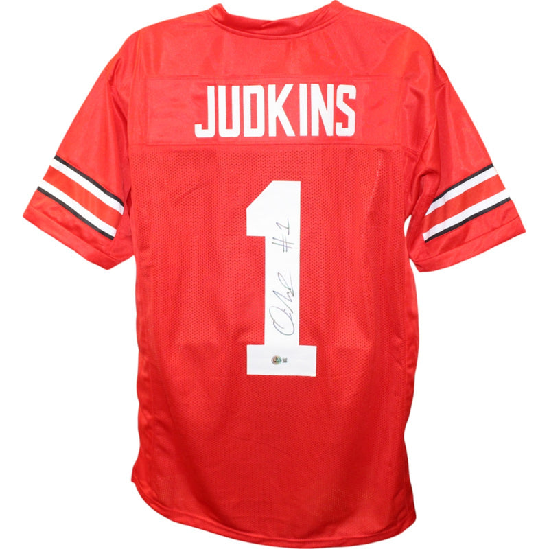 Quinshon Judkins Autographed College Style Red Jersey