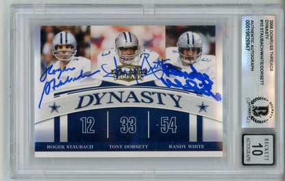Tony Dorsett, Roger Staubach & Randy White Signed 2008 Donruss Dynasty Card