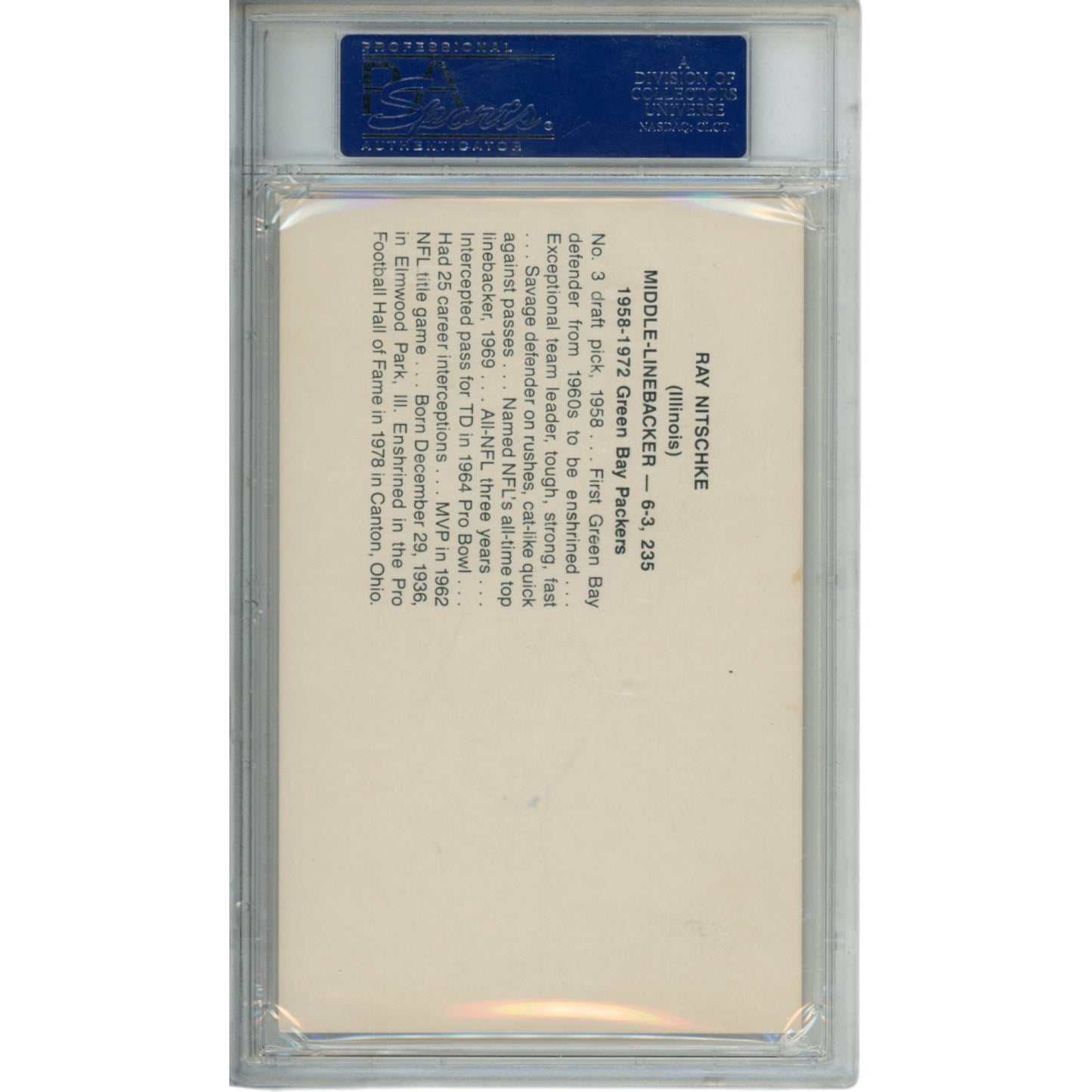 Ray Nitschke Signed Green Bay Packers Postcard - PSA Slabbed
