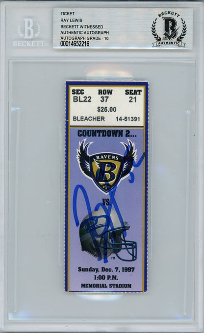 Ray Lewis Signed 12/7/1997 vs Seahawks Ticket Beckett Slabbed