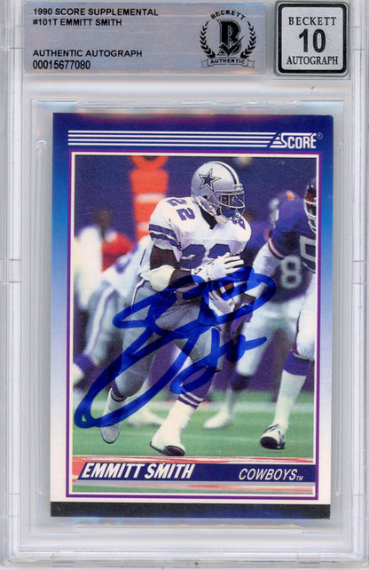 Emmitt Smith Signed 1990 Score Supplemental Card BAS Slabbed Grade 10