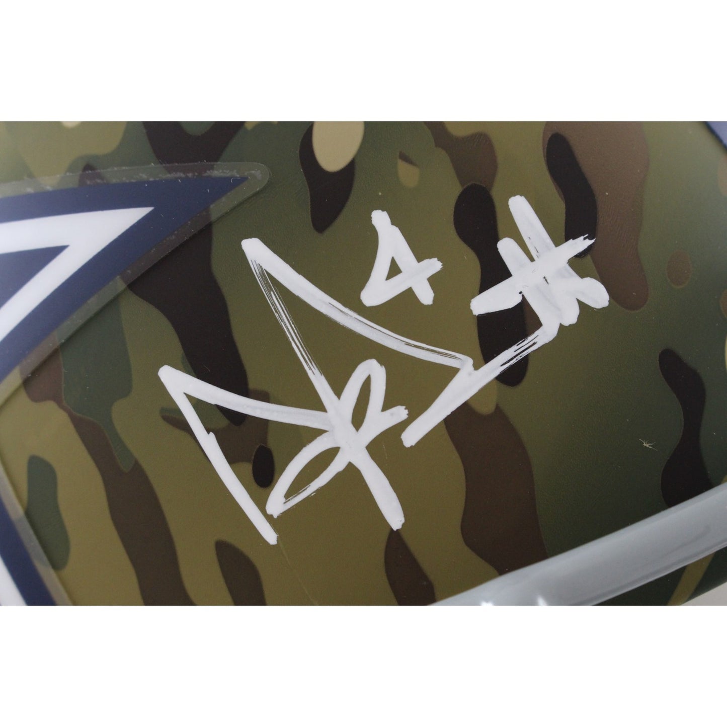 Dak Prescott Autographed Dallas Cowboys Full Size Camo Helmet
