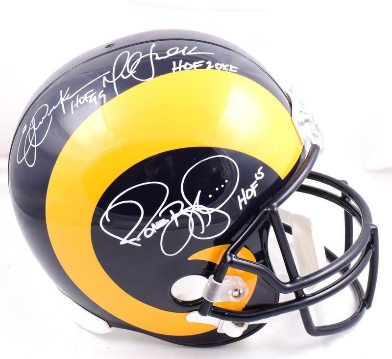Marshall Faulk, Eric Dickerson & Jerome Bettis Signed Rams Full Size Helmet