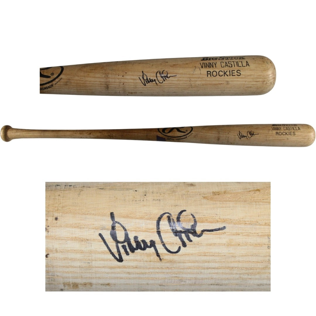 Vinny Castilla Autographed Colorado Rockies Game Used Rawlings Blonde Bat