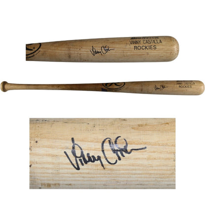Vinny Castilla Autographed Colorado Rockies Game Used Rawlings Blonde Bat