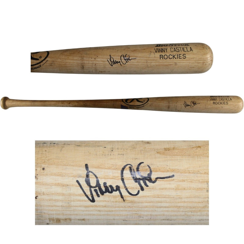 Vinny Castilla Autographed Colorado Rockies Game Used Rawlings Blonde Bat