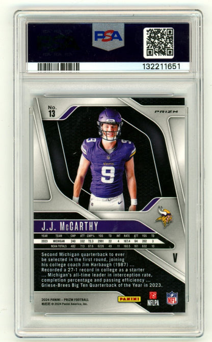 J.J. McCarthy Signed 2024 Panini Prizm Silver Rookie Variation PSA Auto