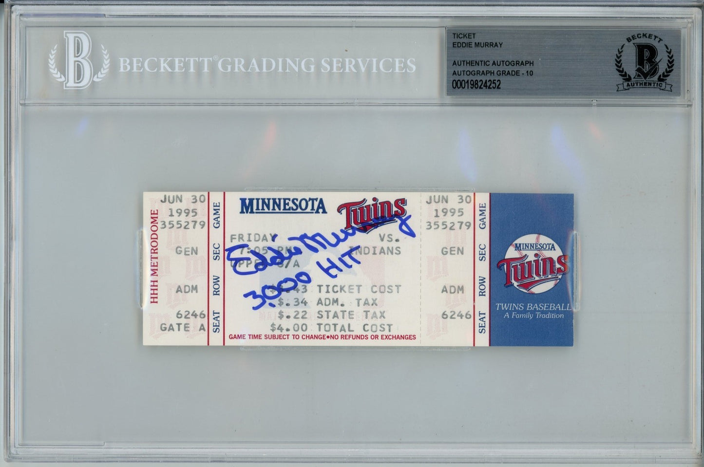 Eddie Murray Autographed Baltimore Orioles 1995 3000th Hit Ticket