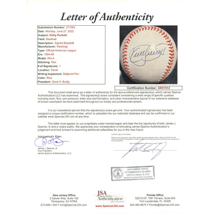 Kirby Puckett Autographed Minnesota Twins American League Baseball