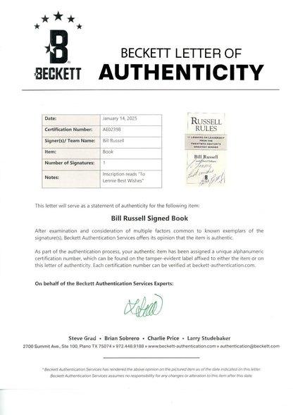 Bill Russell Signed Boston Celtics Russell Rules Book (Beckett LOA)