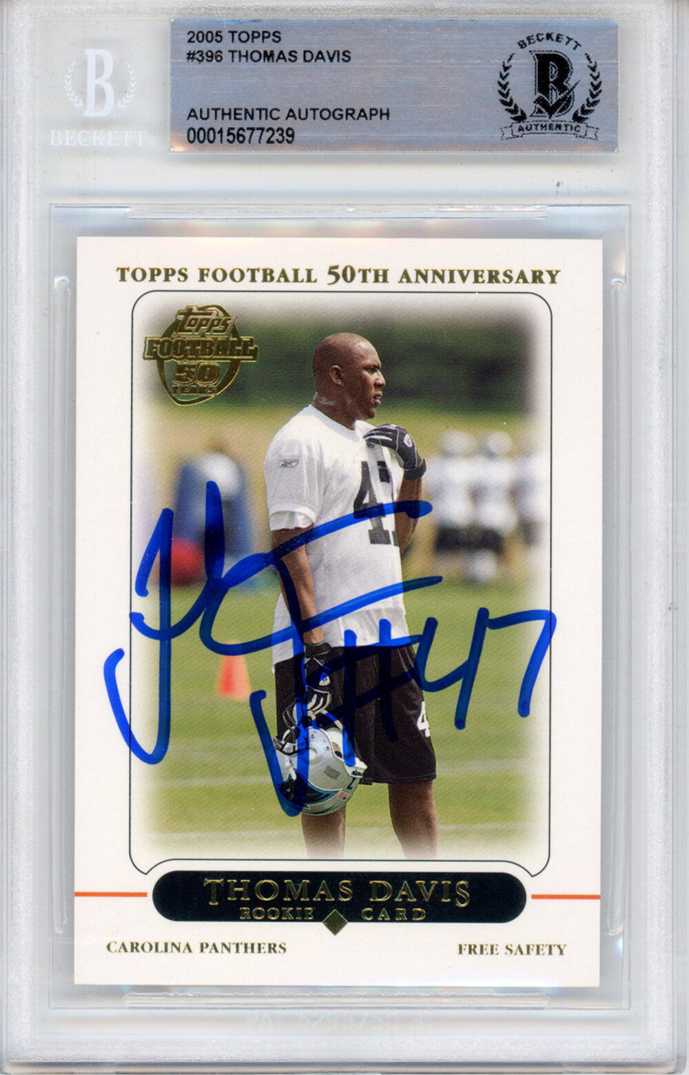 Thomas Davis Signed 2005 Topps #396 Trading Card Beckett BAS Slabbed