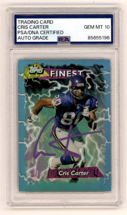 Cris Carter Signed 1995 Topps Finest Refractor #176 Vikings PSA 10 Auto