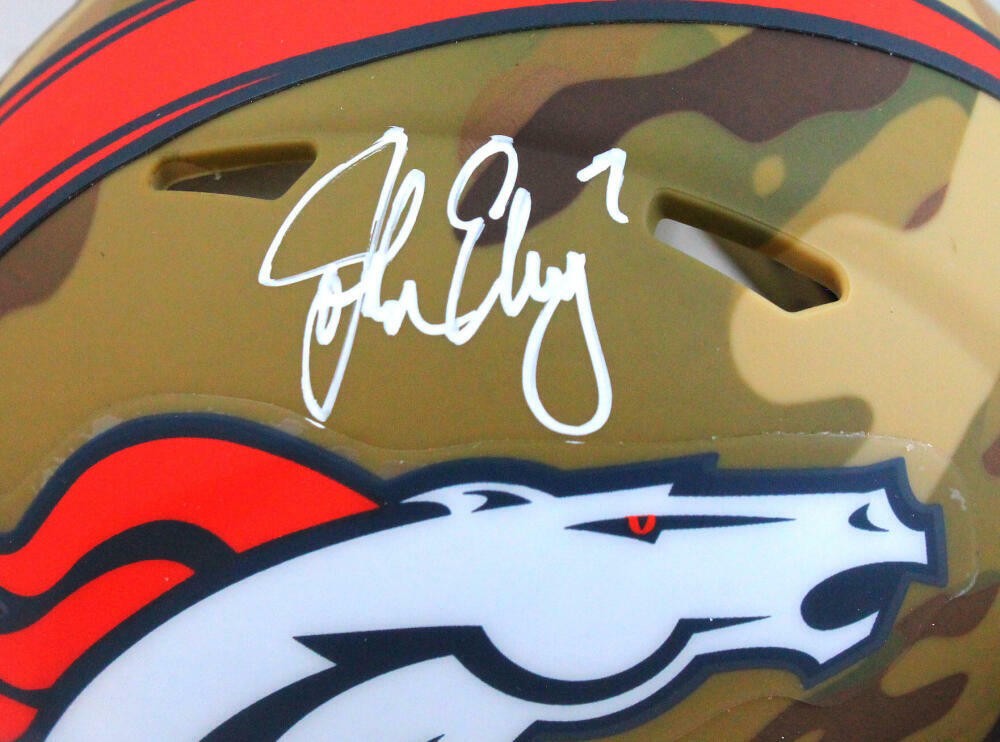 John Elway Signed Denver Broncos Camo Mini Helmet