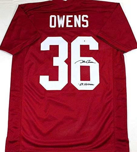 Steve Owens Signed Maroon Custom College Style Jersey with Heisman Inscription