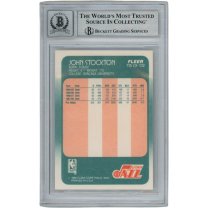John Stockton Autographed 1988 Fleer #115 Card - BAS 10 Auto