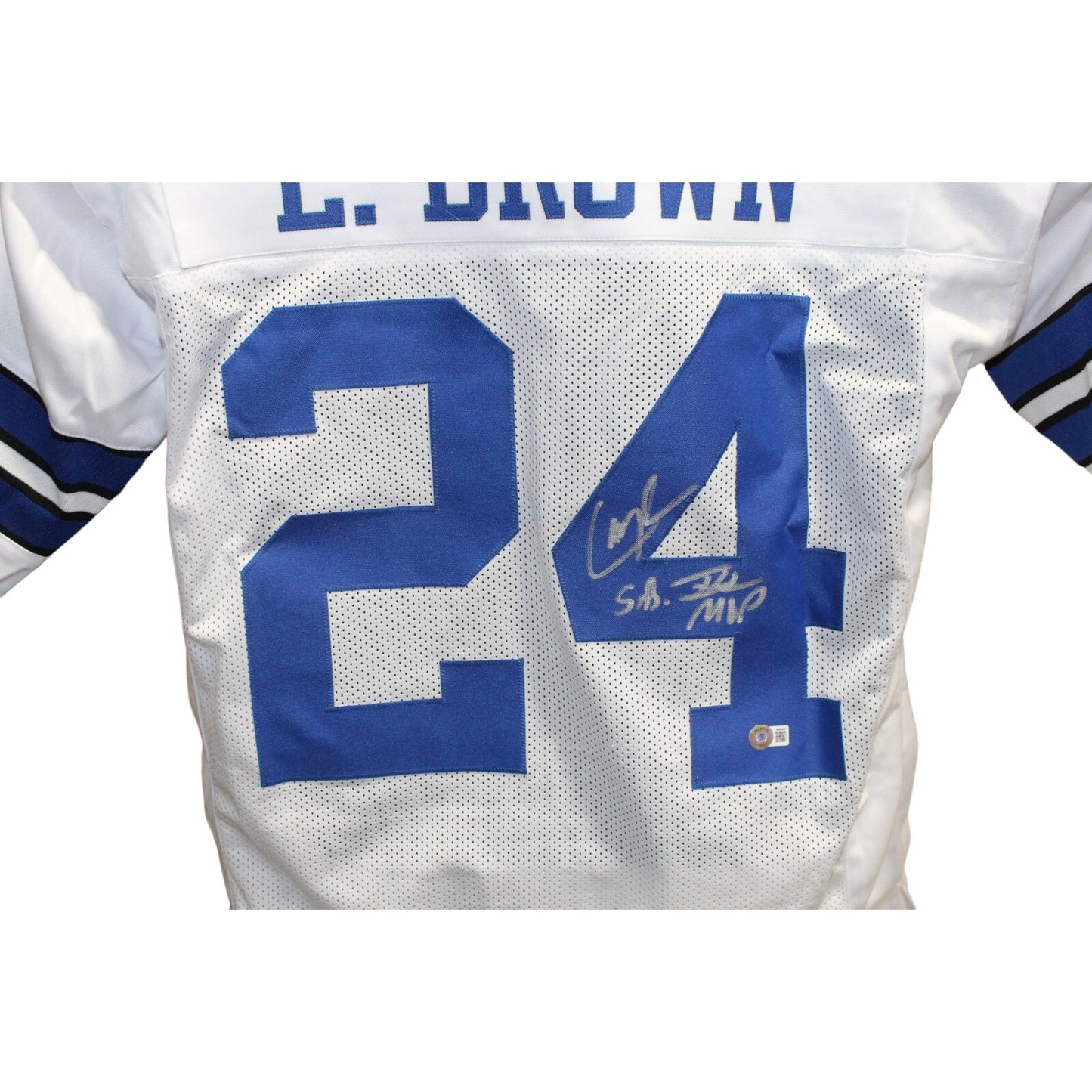 Larry Brown Signed Dallas Cowboys Pro Style White Jersey SB XXX MVP