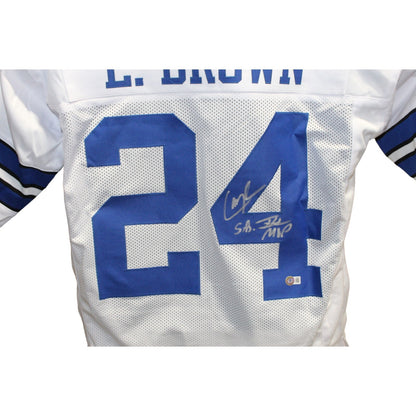 Larry Brown Signed Dallas Cowboys Pro Style White Jersey SB XXX MVP