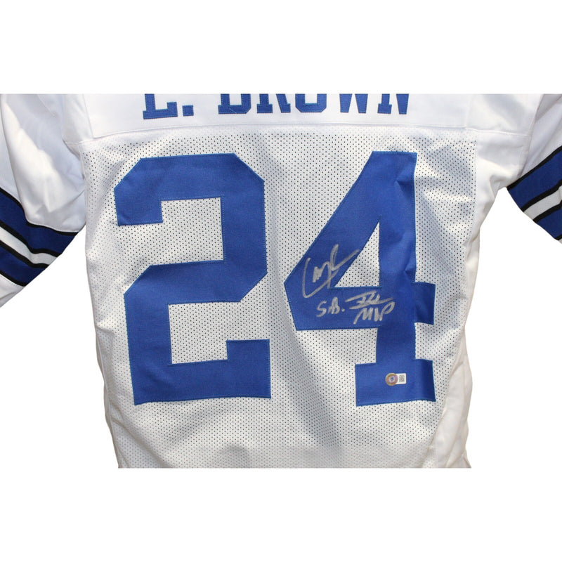Larry Brown Signed Dallas Cowboys Pro Style White Jersey SB XXX MVP