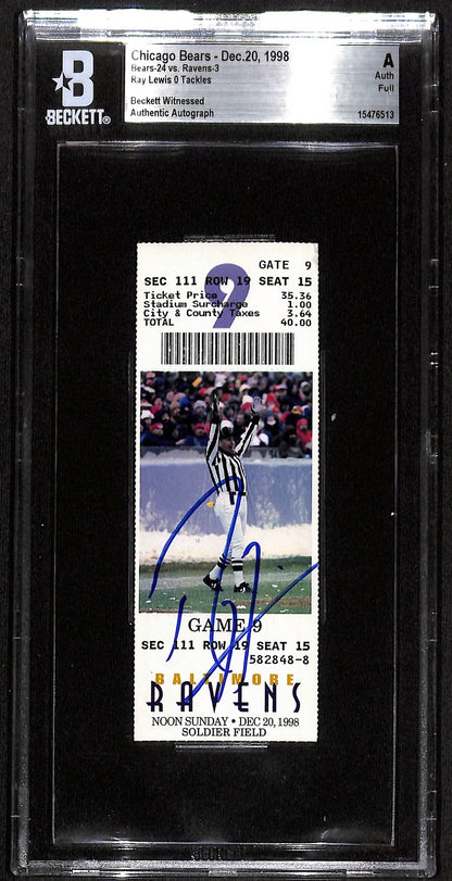 Ray Lewis Signed Baltimore Ravens Slabbed Game Ticket Stub Grade 7