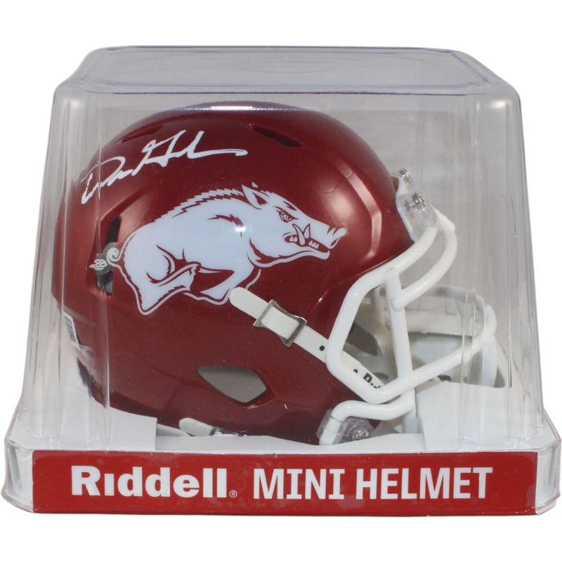 Dre Greenlaw Arkansas Razorbacks Autographed Mini Helmet (BAS Witnessed)