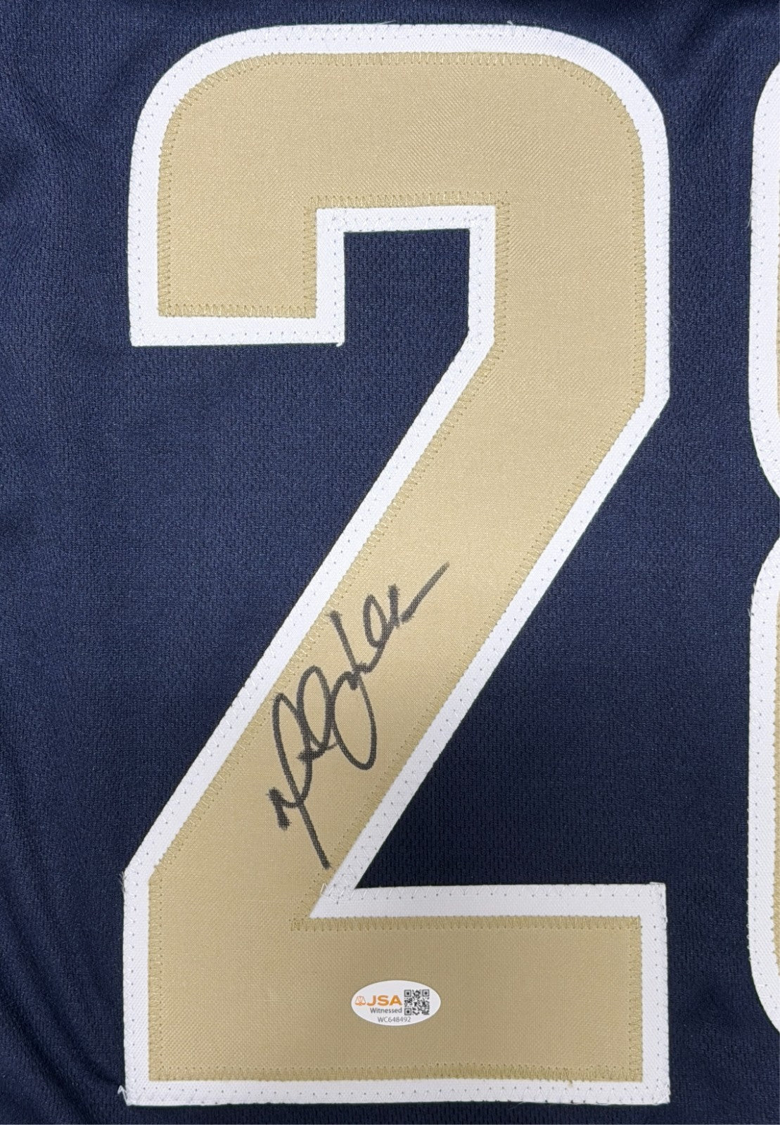 Marshall Faulk Autographed St. Louis Rams Custom Navy Jersey