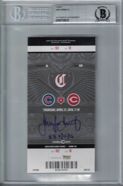 Jake Arrieta Autographed Chicago Cubs No-Hitter Ticket BAS Slabbed