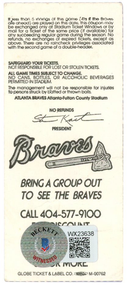Deion Sanders Signed Atlanta Braves 4/14/1993 vs Cubs Ticket Stub BAS